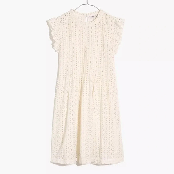 New Madewell Eyelet Ruffle Sleeve Pintuck Mini Dress - Picture 2 of 9